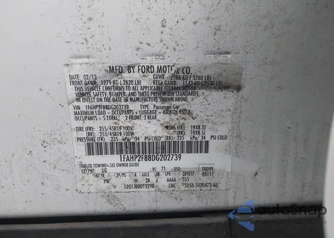 2013 Ford Taurus Limited z USA, uszkodzony, nr VIN 1FAHP2F88DG202739